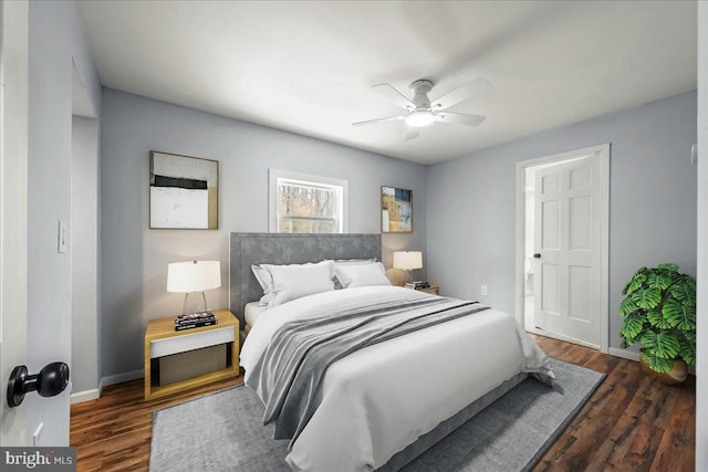 696 Burger Hollow Rd, Kunkletown, PA 18058 - bedroom with a ceiling fan, baseboards, and dark wood-style flooring