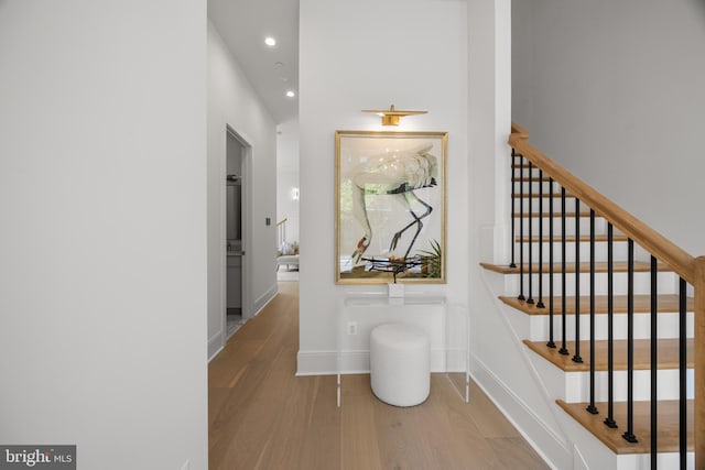 227 S Union St, Alexandria, VA 22314 - stairway featuring baseboards, recessed lighting, and wood finished floors