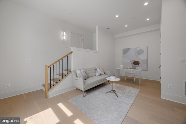 227 S Union St, Alexandria, VA 22314 - living area with recessed lighting, baseboards, wood finished floors, and stairway