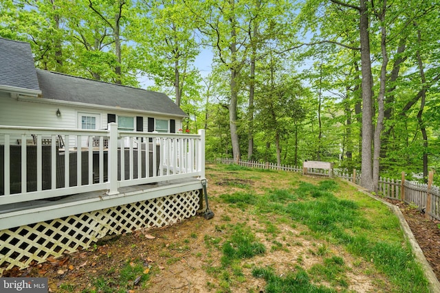view of yard featuring a deck and a fenced backyard