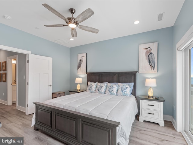BAYSIDE75UNITN 75th St, Ocean City, MD 21842 - bedroom with light wood-type flooring, baseboards, a ceiling fan, and recessed lighting