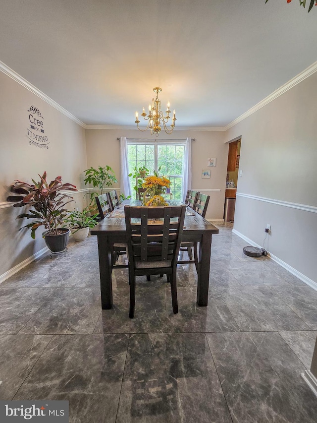 17616 Chisholm Ln, Dumfries, VA 22026 - dining area with a chandelier, crown molding, and baseboards