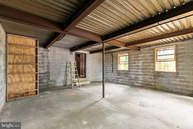 basement featuring concrete block wall