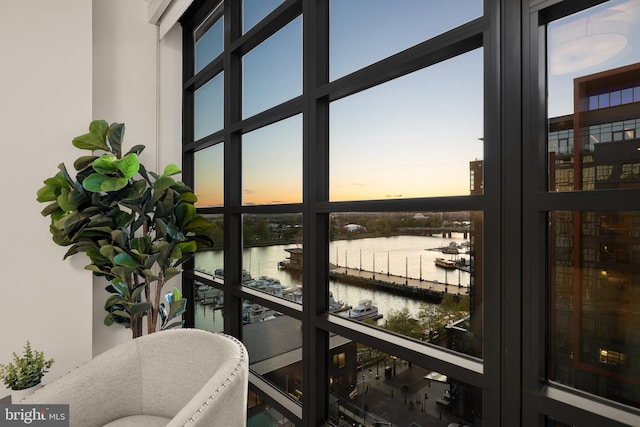 entryway with a water view