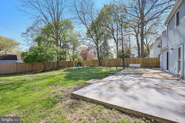 view of yard featuring a fenced backyard and a patio area