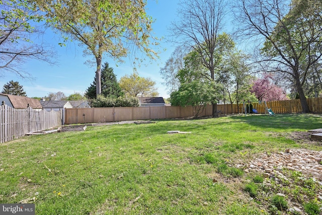view of yard with a fenced backyard