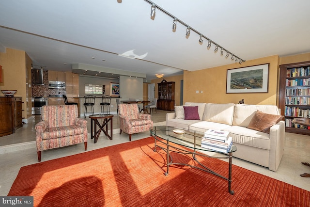 living area featuring track lighting