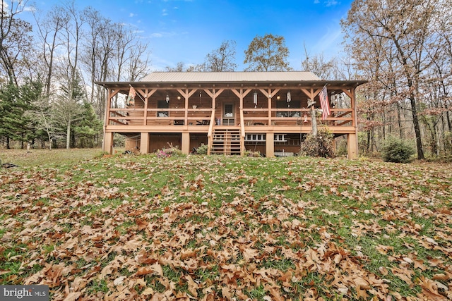 616 Mallard Run Ln, Warfordsburg, PA 17267 - rear view of property featuring metal roof, a deck, and stairway