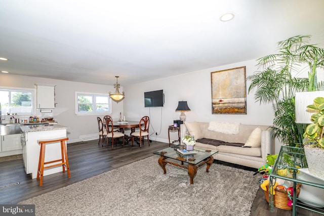 228 Purdue Ave, Pemberton, NJ 08068 - living area with dark wood-style floors, recessed lighting, and baseboards