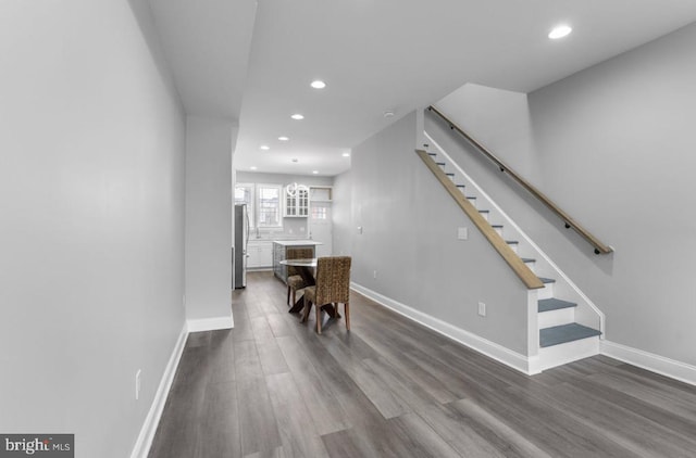 3420 E Baltimore St, Baltimore, MD 21224 - interior space featuring recessed lighting, baseboards, dark wood finished floors, and stairs