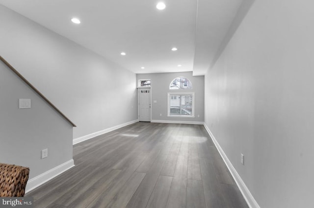 3420 E Baltimore St, Baltimore, MD 21224 - unfurnished living room featuring recessed lighting, baseboards, and dark wood-type flooring