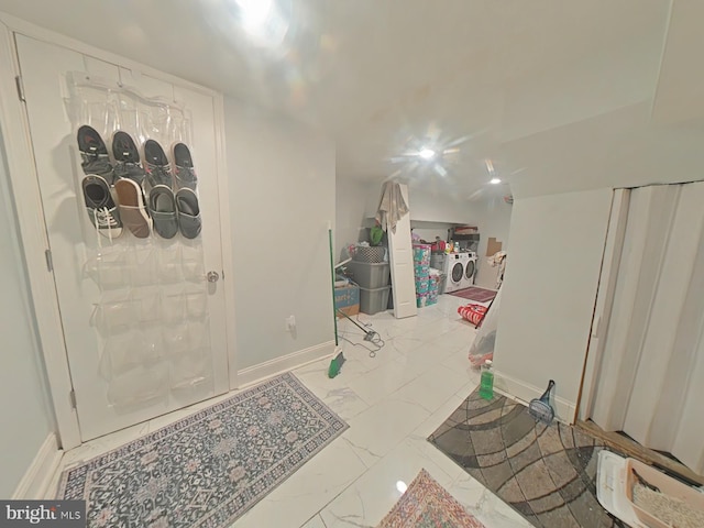 2113 N 17th St, Philadelphia, PA 19121 - interior space with baseboards, washer and clothes dryer, and marble finish floor