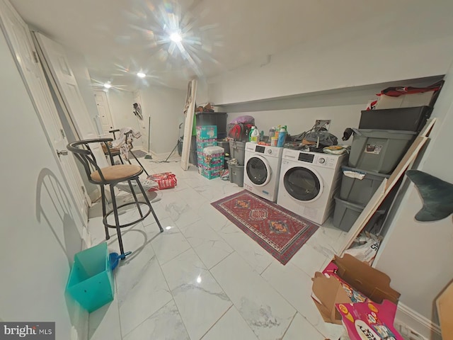 2113 N 17th St, Philadelphia, PA 19121 - laundry room featuring laundry area, washing machine and dryer, and marble finish floor
