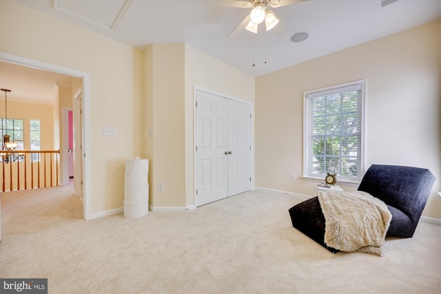 502 Leaning Oak St, Gaithersburg, MD 20878 - sitting room featuring carpet, ceiling fan, and baseboards