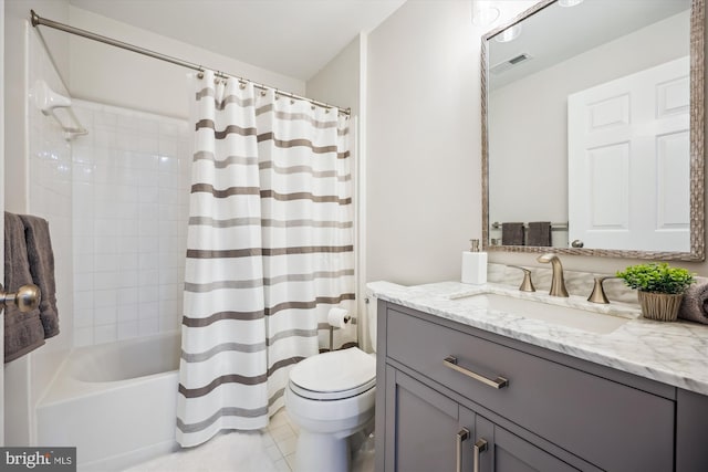 502 Leaning Oak St, Gaithersburg, MD 20878 - bathroom featuring toilet, vanity, tile patterned floors, and shower / bath combo with shower curtain
