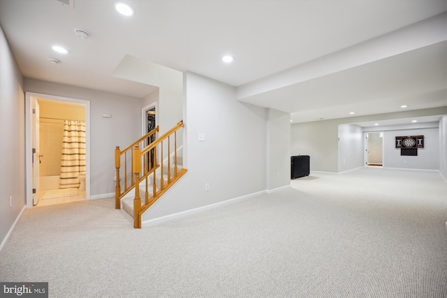 502 Leaning Oak St, Gaithersburg, MD 20878 - finished below grade area with stairway, carpet, baseboards, and recessed lighting