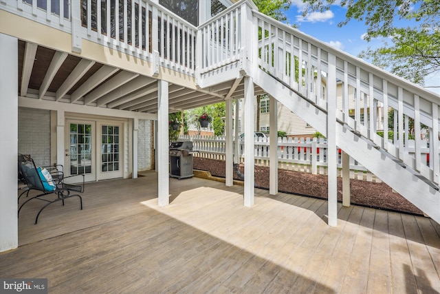 502 Leaning Oak St, Gaithersburg, MD 20878 - view of patio featuring a wooden deck, area for grilling, and stairway