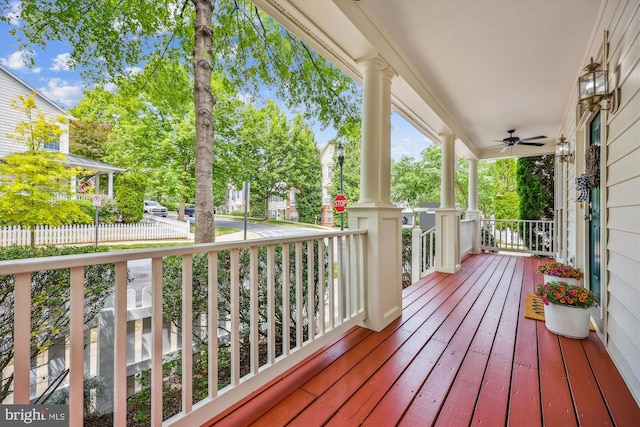 502 Leaning Oak St, Gaithersburg, MD 20878 - wooden terrace with a porch, ceiling fan, and fence