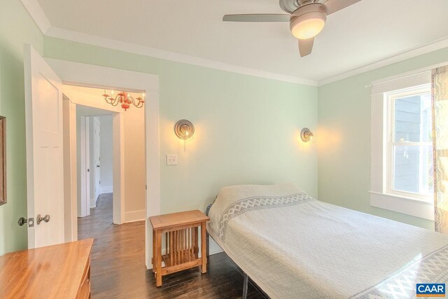 551 Bremo Rd, Bremo Bluff, VA 23022 - bedroom with baseboards, dark wood finished floors, ornamental molding, and multiple windows