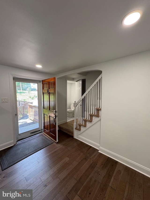 7915 New Second St, Elkins Park, PA 19027 - entrance foyer with dark wood-style floors, baseboards, stairs, and recessed lighting