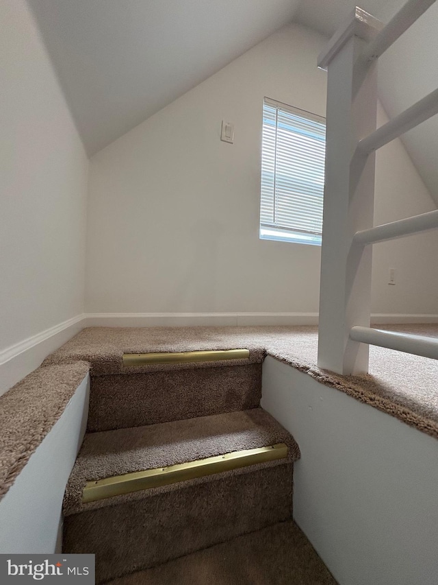 7915 New Second St, Elkins Park, PA 19027 - staircase with lofted ceiling, carpet floors, and baseboards
