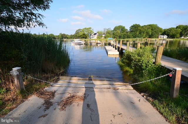 view of dock featuring a water view