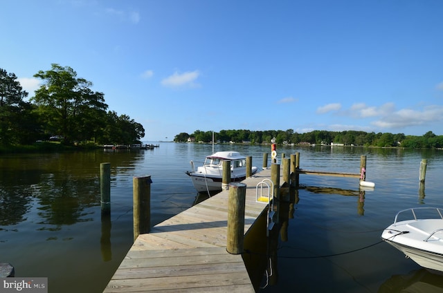 view of dock with a water view