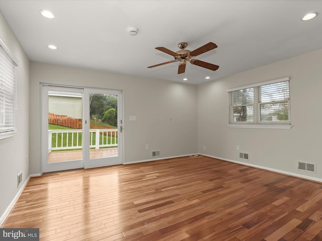 3826 Perryhurst, Nottingham, MD 21236 - spare room featuring light wood-style flooring, a ceiling fan, recessed lighting, baseboards, and a smoke detector