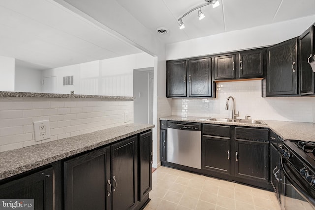 2648 Redcoat Dr Unit 99 1C, Alexandria, VA 22303 - kitchen featuring visible vents, dishwasher, black gas stove, and a sink