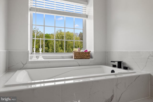 bathroom with a garden tub and a wealth of natural light