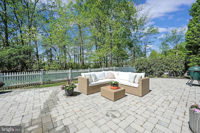 41972 Paddock Gate Pl, Ashburn, VA 20148 - view of patio / terrace featuring outdoor lounge area and a fenced backyard