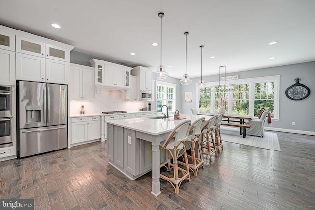 41972 Paddock Gate Pl, Ashburn, VA 20148 - kitchen with appliances with stainless steel finishes, a sink, light countertops, dark wood-style flooring, and recessed lighting