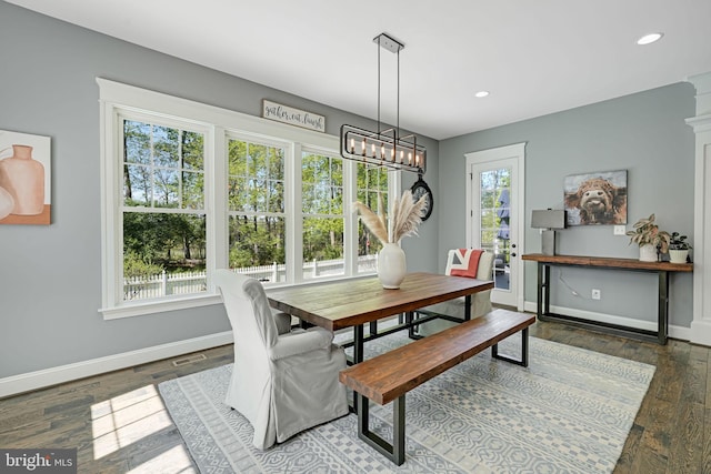 41972 Paddock Gate Pl, Ashburn, VA 20148 - dining area featuring baseboards, wood finished floors, a chandelier, and recessed lighting