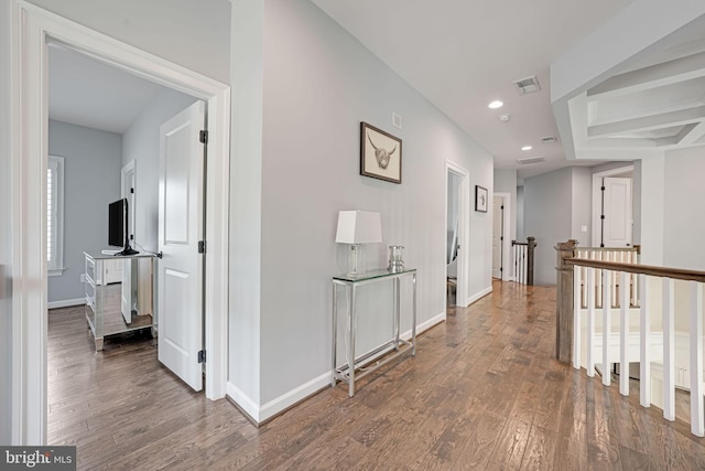41972 Paddock Gate Pl, Ashburn, VA 20148 - corridor featuring wood finished floors, baseboards, recessed lighting, and an upstairs landing