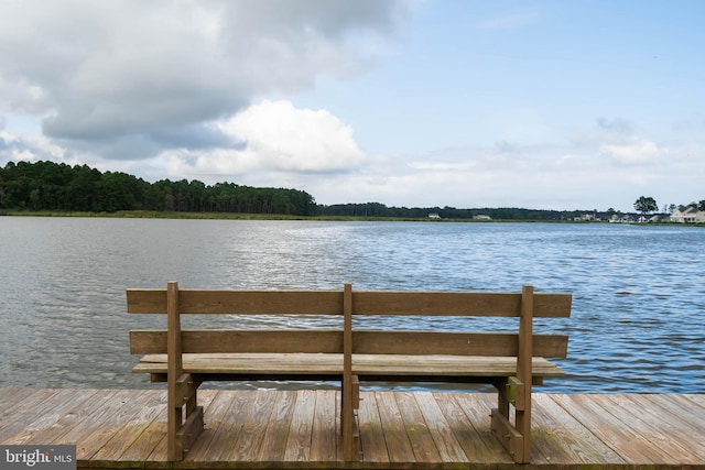 view of dock with a water view