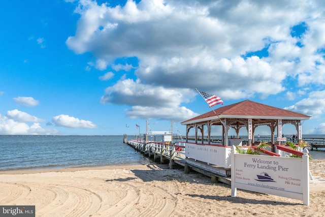 79 Darl Cir, Colonial Beach, VA 22443 - dock area featuring a gazebo, a water view, and a view of the beach
