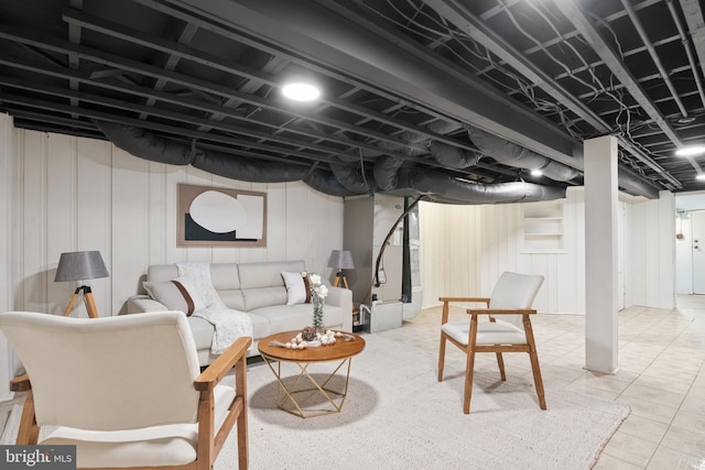 living room featuring heating unit