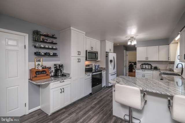 kitchen with a sink, white cabinetry, appliances with stainless steel finishes, and tasteful backsplash