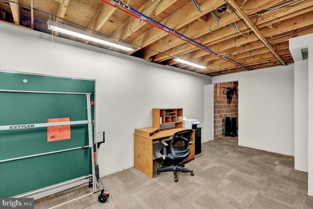 view of carpeted home office