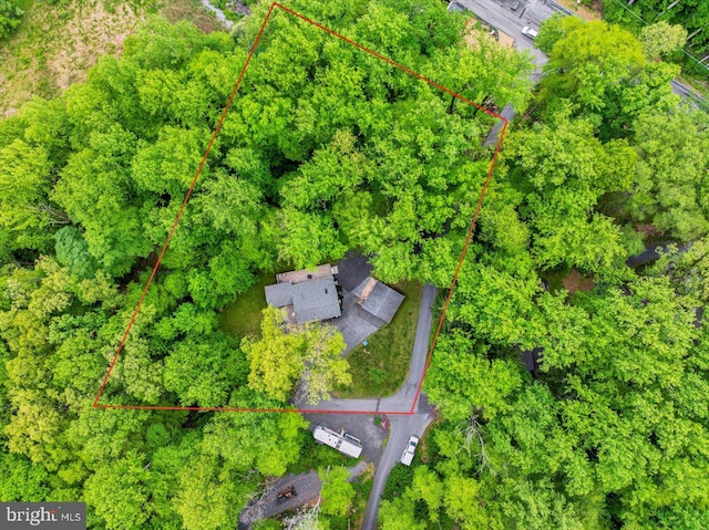 aerial view of property and surrounding area with property boundaries highlighted