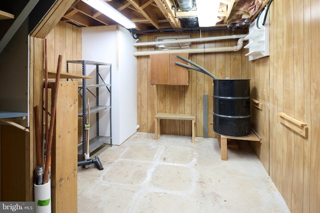 unfinished basement with wood walls