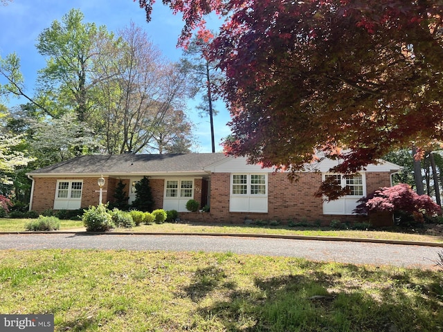 view of front facade with a front lawn and brick siding