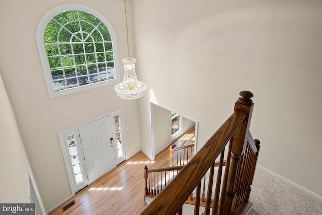 13423 Fairland Park Dr, Silver Spring, MD 20904 - entrance foyer featuring baseboards, a high ceiling, wood finished floors, and visible vents