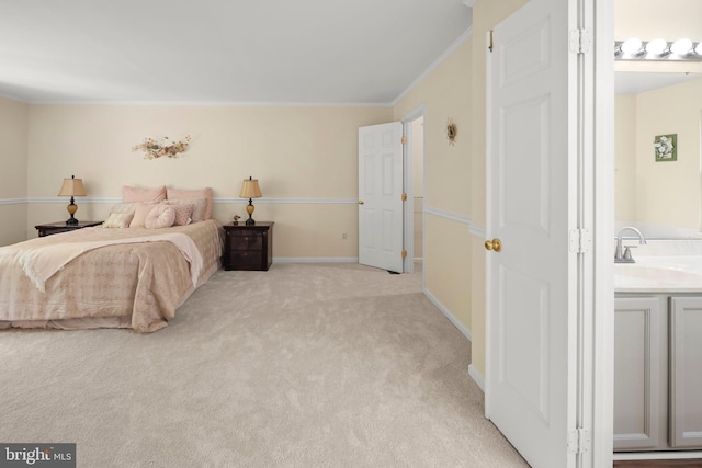 13423 Fairland Park Dr, Silver Spring, MD 20904 - bedroom with light colored carpet, a sink, baseboards, and crown molding