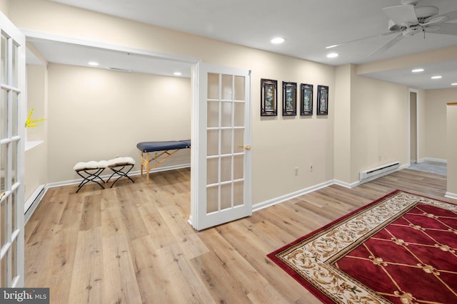 13423 Fairland Park Dr, Silver Spring, MD 20904 - interior space with wood finished floors, baseboard heating, recessed lighting, a baseboard heating unit, and a ceiling fan