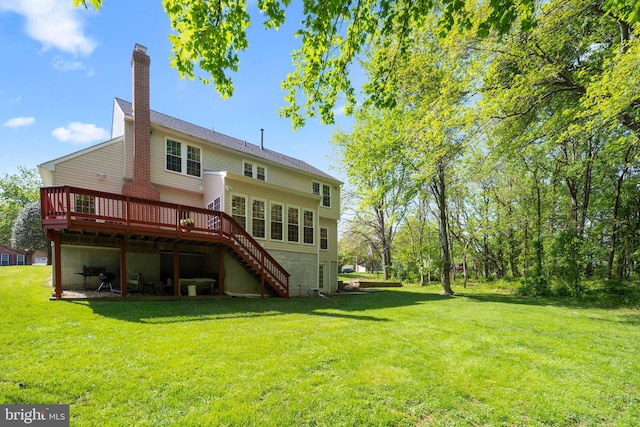 13423 Fairland Park Dr, Silver Spring, MD 20904 - rear view of property featuring a lawn, a deck, a chimney, and stairway