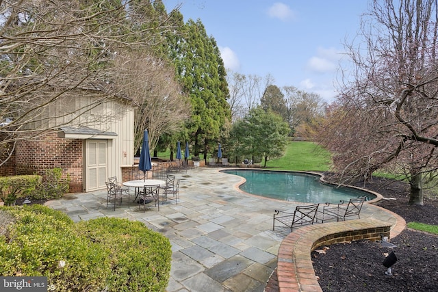outdoor pool featuring a patio