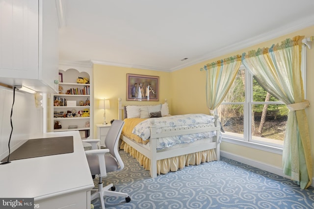 bedroom featuring ornamental molding, visible vents, and baseboards