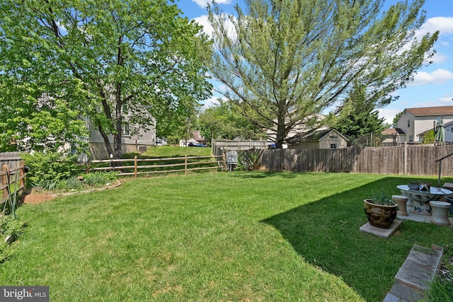 view of yard with a fenced backyard