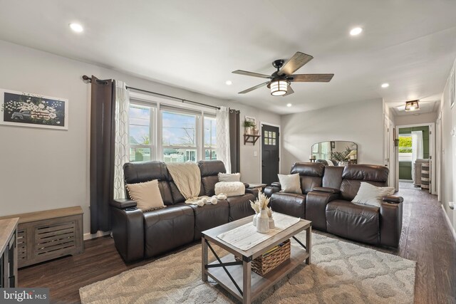 16 Century Way, Hamilton, NJ 08690 - living area featuring recessed lighting, a ceiling fan, wood finished floors, and baseboards